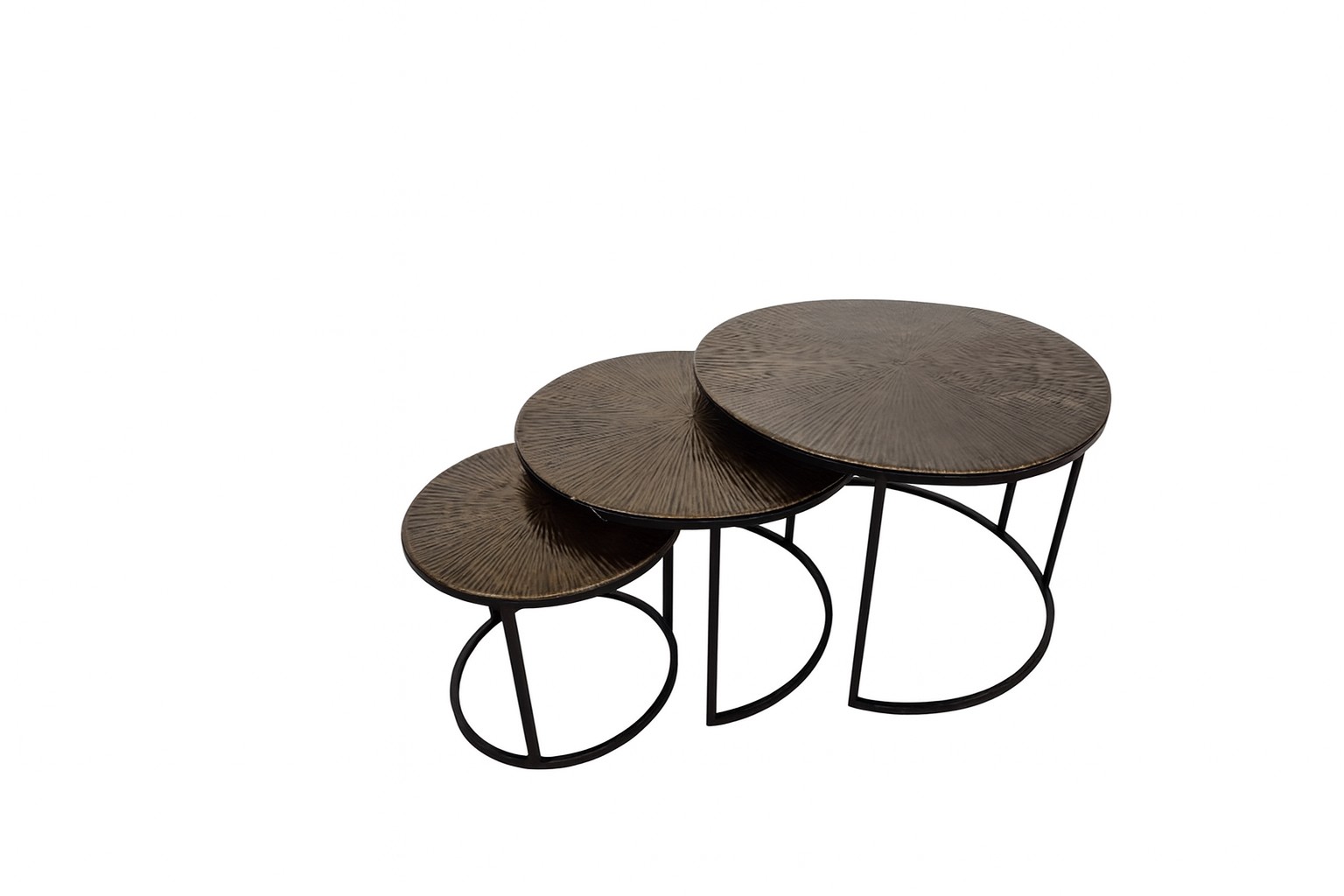 Luxe Rond Bijzettafel Set “Bronze Sun” – 3-delig Metaal & Houtlook