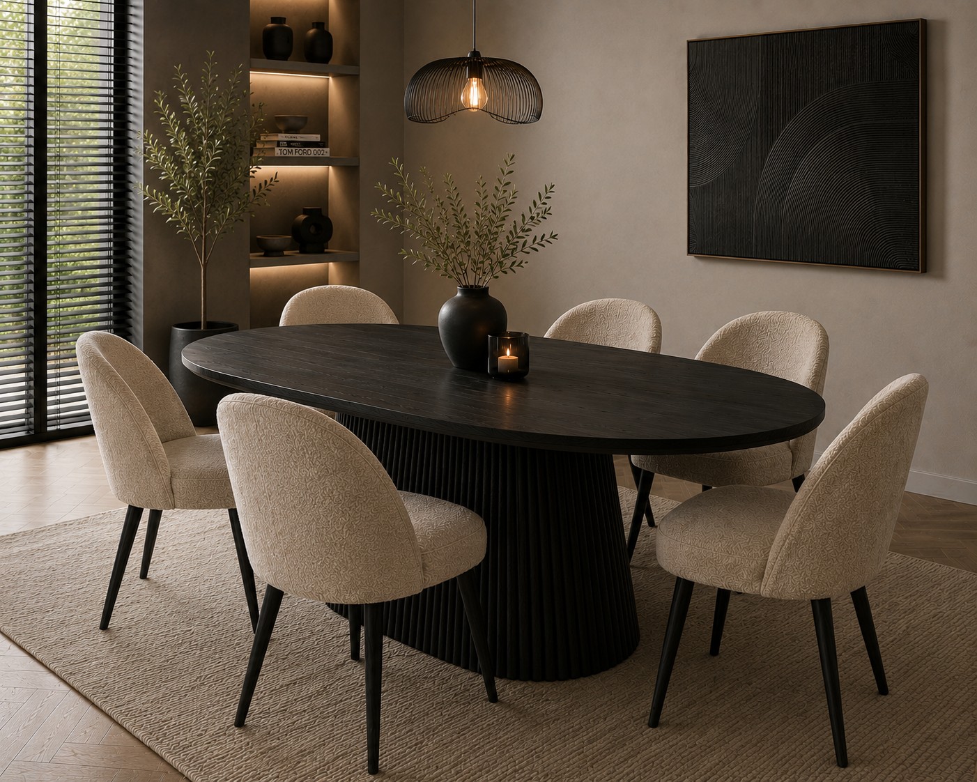 Kioto Ovale Eettafel – Japandi Zwart Eiken