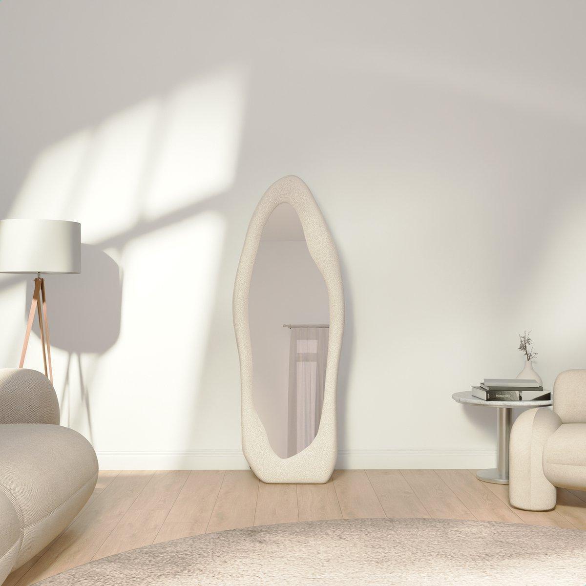 Suede Velvet Organische Passpiegel 160x60 cm – Light Cream