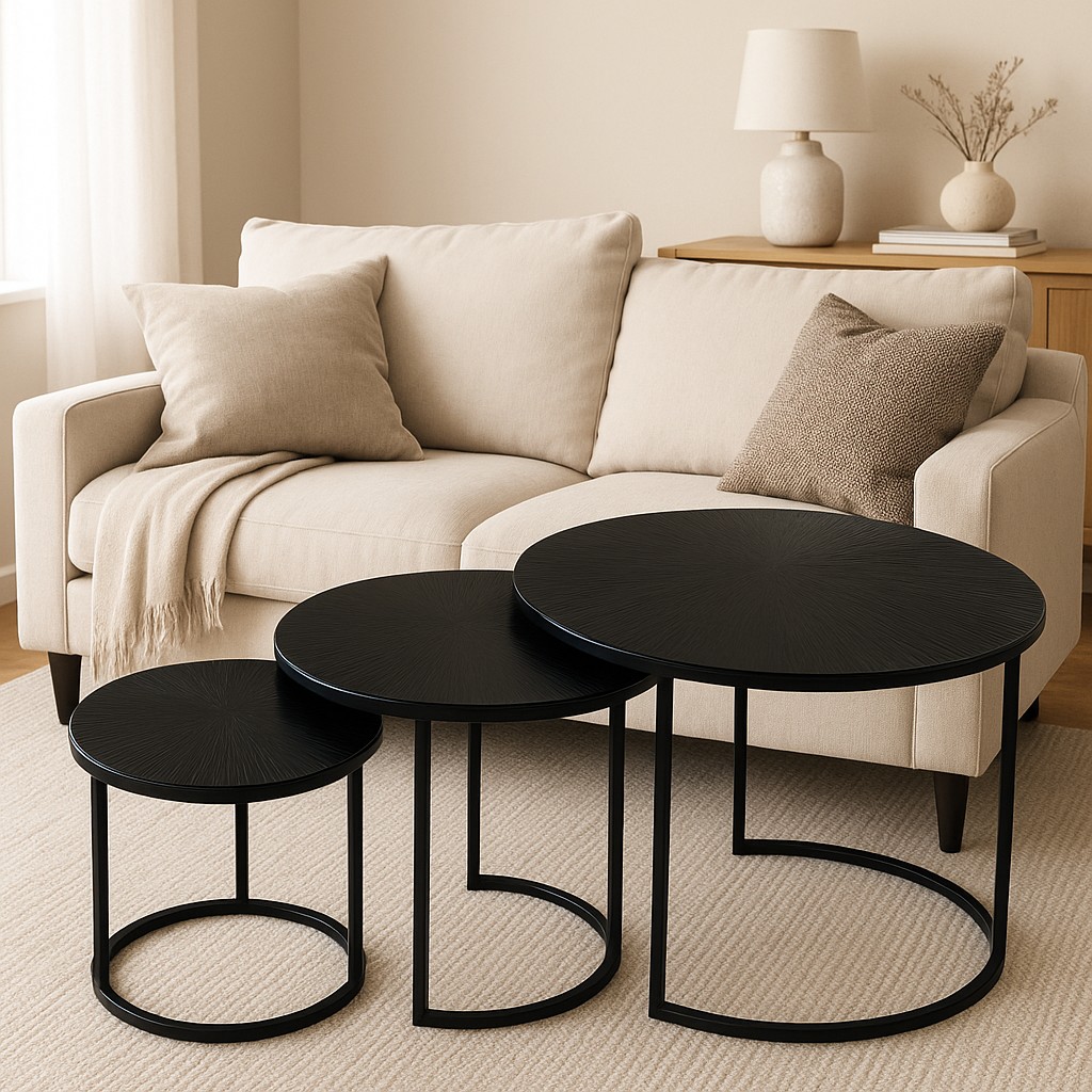 Luxe Rond Bijzettafel Set “zwart” – 3-delig