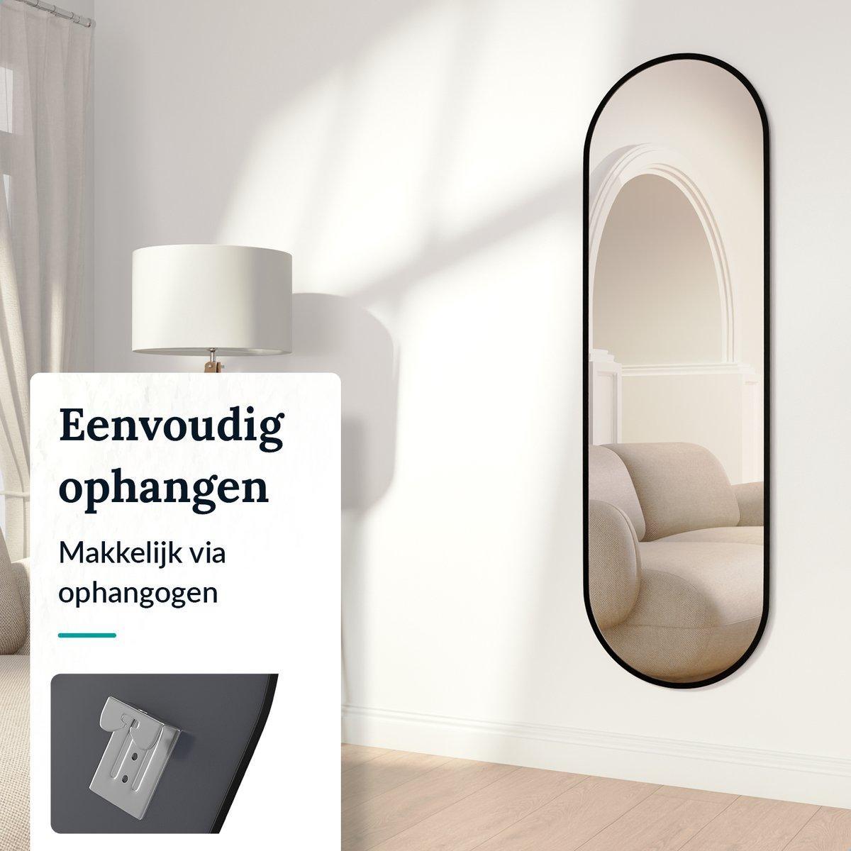 Ovale passpiegel 160x50 zwart