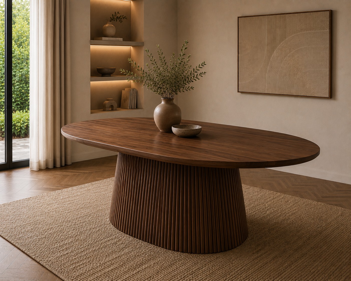 Kioto Ovale Eettafel – Japandi Walnoot Eiken